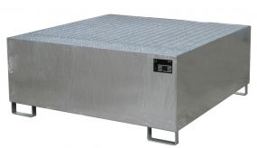 Stalen verzinkte lekbak (1100ltr) - met rooster - 146x146x62cm
