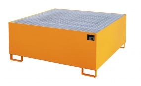 Stalen IBC lekbak (1100ltr) - met rooster - 146x146x62cm