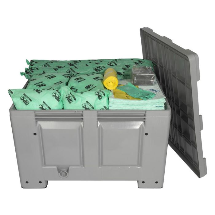 Chemicalien spill kit 600 ltr opgeborgen in degelijke grijze kunststof box Chemicalien spill kit 600 ltr opgeborgen in degelijke grijze kunststof box