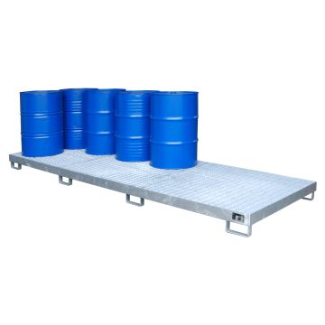 Stalen verzinkte lekbak (470ltr) - met rooster - 385x130x20cm