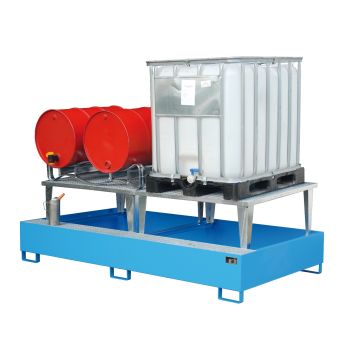 Stalen IBC lekbak (1128ltr) - met rooster - 265x146x86,3cm