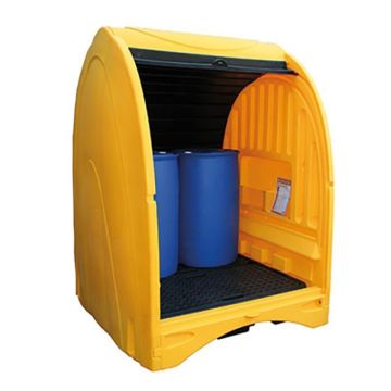 Kunststof opslagdepot met roldeur - 4 x 200 ltr vat